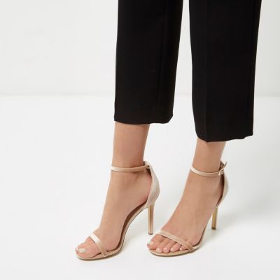 Nude velvet barely there heeled sandals